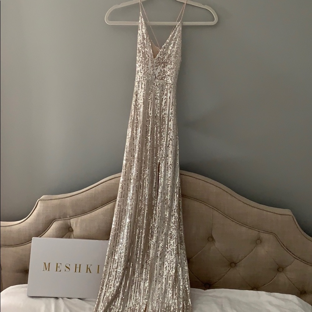 Meshki Sequin Strappy Back Gown - Silver